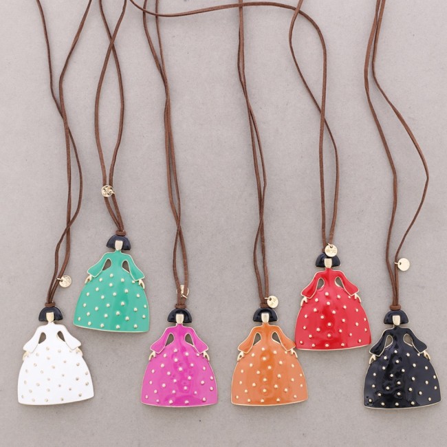 COLLAR LARGO COLGANTE MENINA METAL ESMALTE