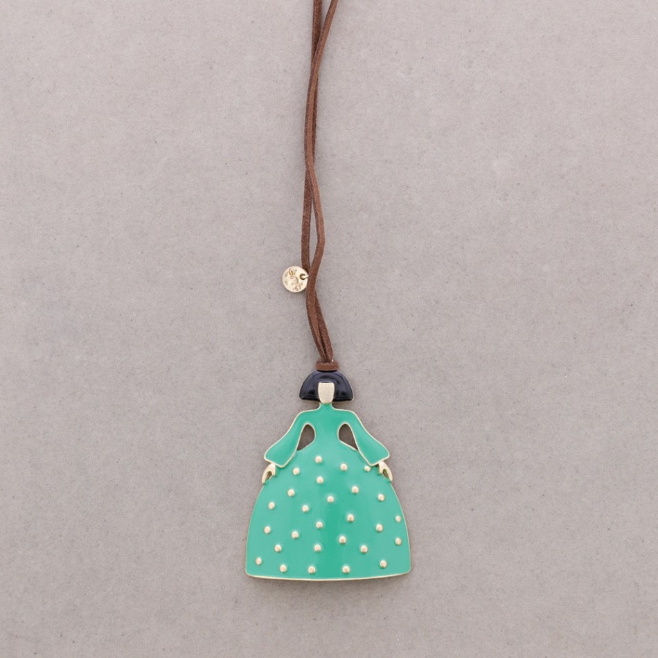 LONG NECKLACE WITH MENINA PENDANT IN METAL AND ENAMEL