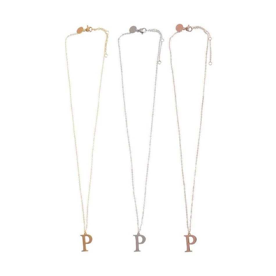 INITIAL LETTER P STEEL SHORT NECKLACE