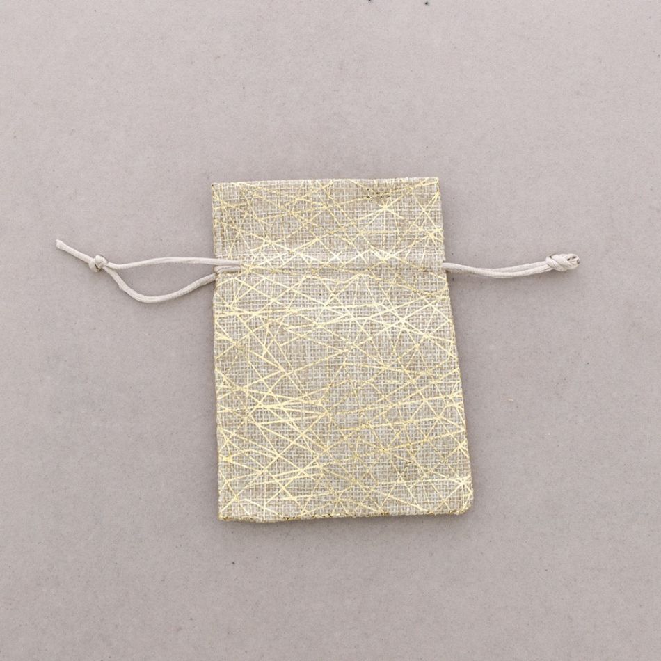 LINEN POUCHES WITH GOLD PRINT – 10×13.5 CM 50PCS