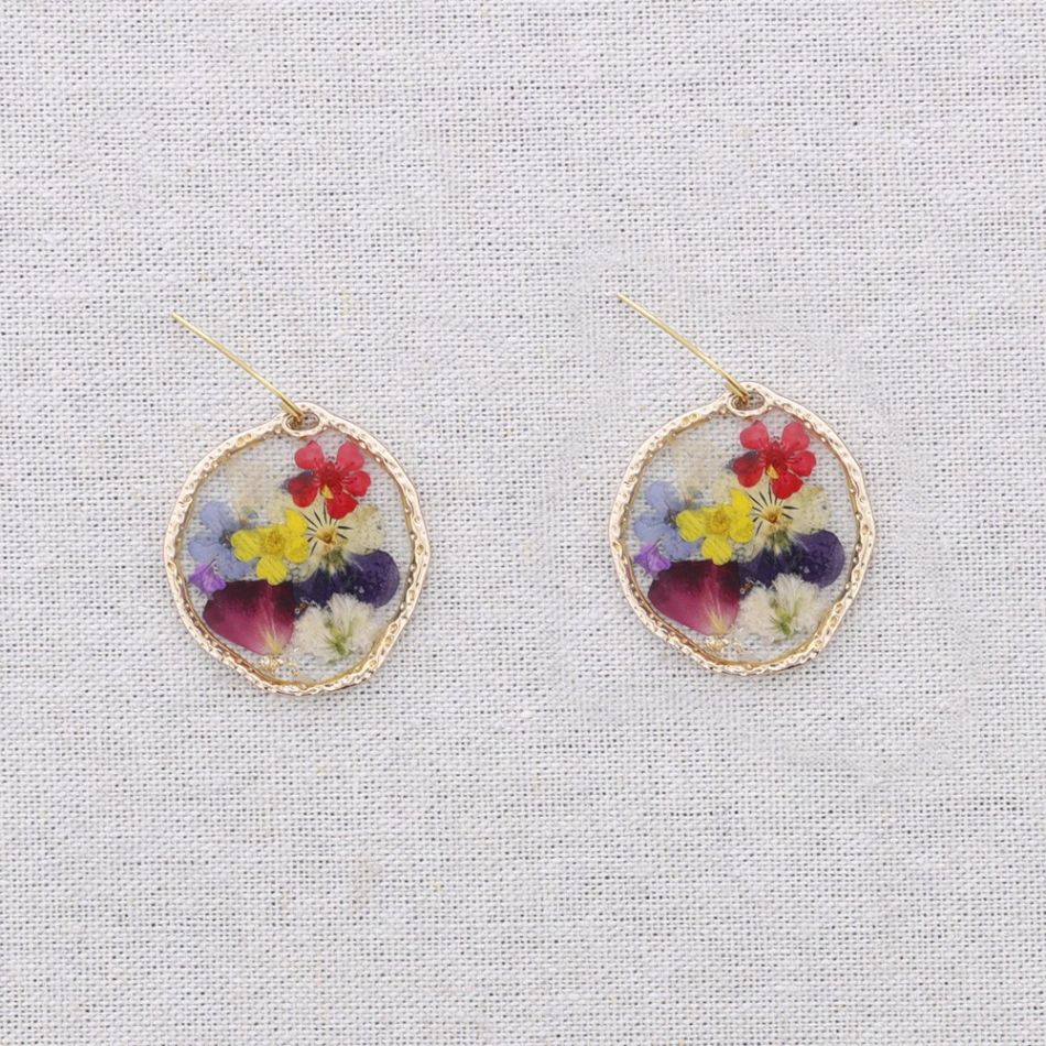 DRIED FLOWER PENDANT STEEL EARRINGS
