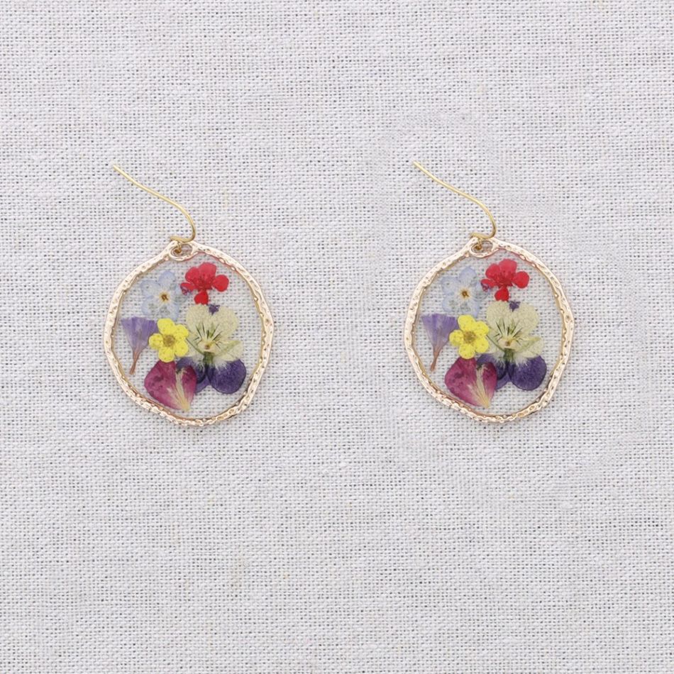DRIED FLOWER PENDANT STEEL EARRINGS