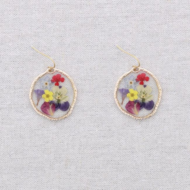 DRIED FLOWER PENDANT STEEL EARRINGS