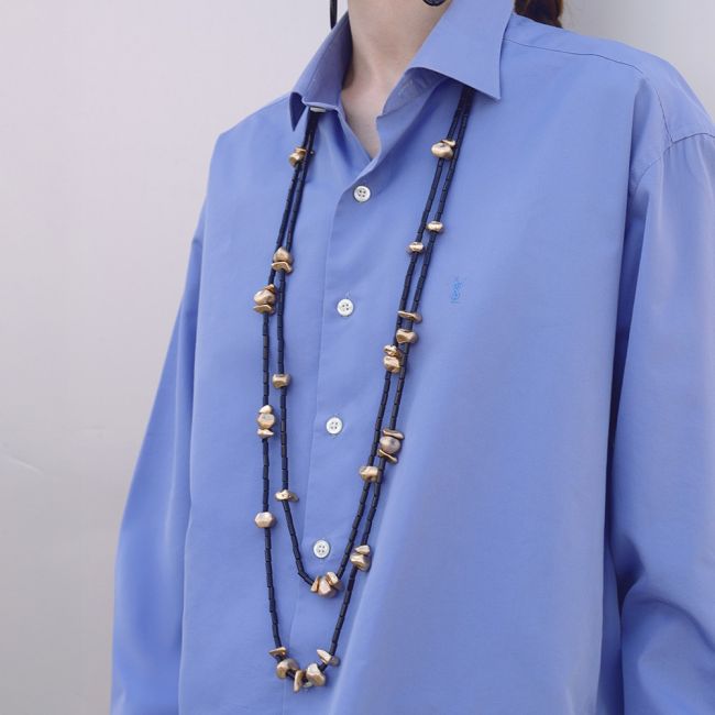 COLLAR LARGO DOBLE CUENTAS TUBITOS RESINA