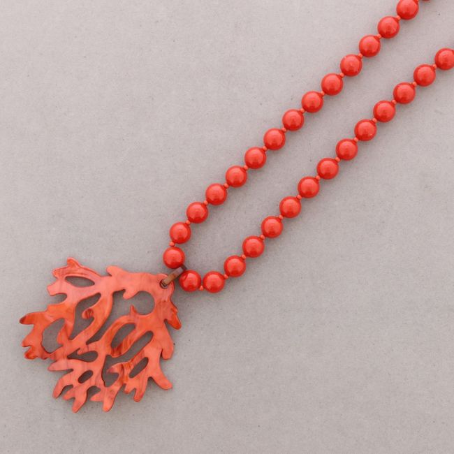 COLLAR LARGO CUENTAS COLGANTE CORAL RESINA
