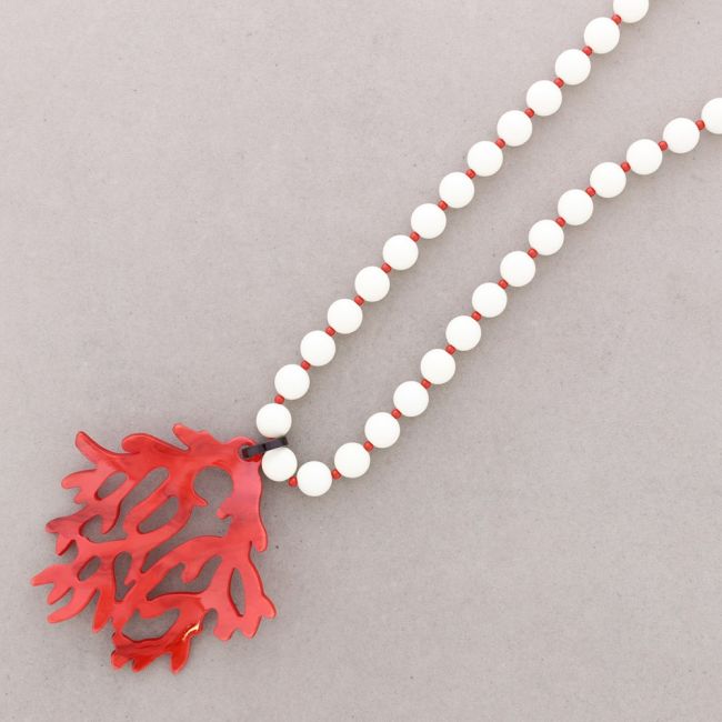 COLLAR LARGO CUENTAS COLGANTE CORAL RESINA