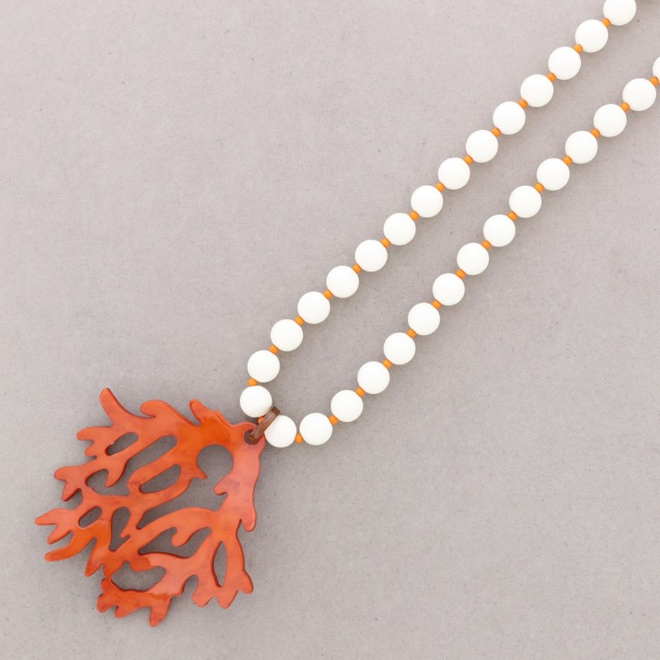 COLLAR LARGO CUENTAS COLGANTE CORAL RESINA