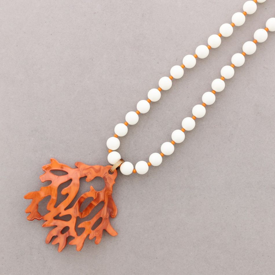 COLLAR LARGO CUENTAS COLGANTE CORAL RESINA