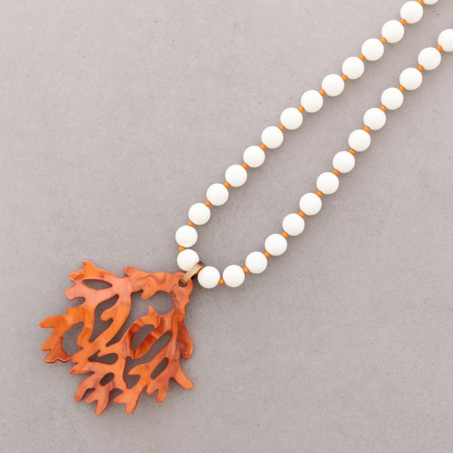 COLLAR LARGO CUENTAS COLGANTE CORAL RESINA