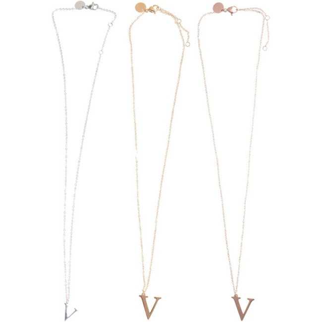 INITIAL LETTER V STEEL SHORT NECKLACE