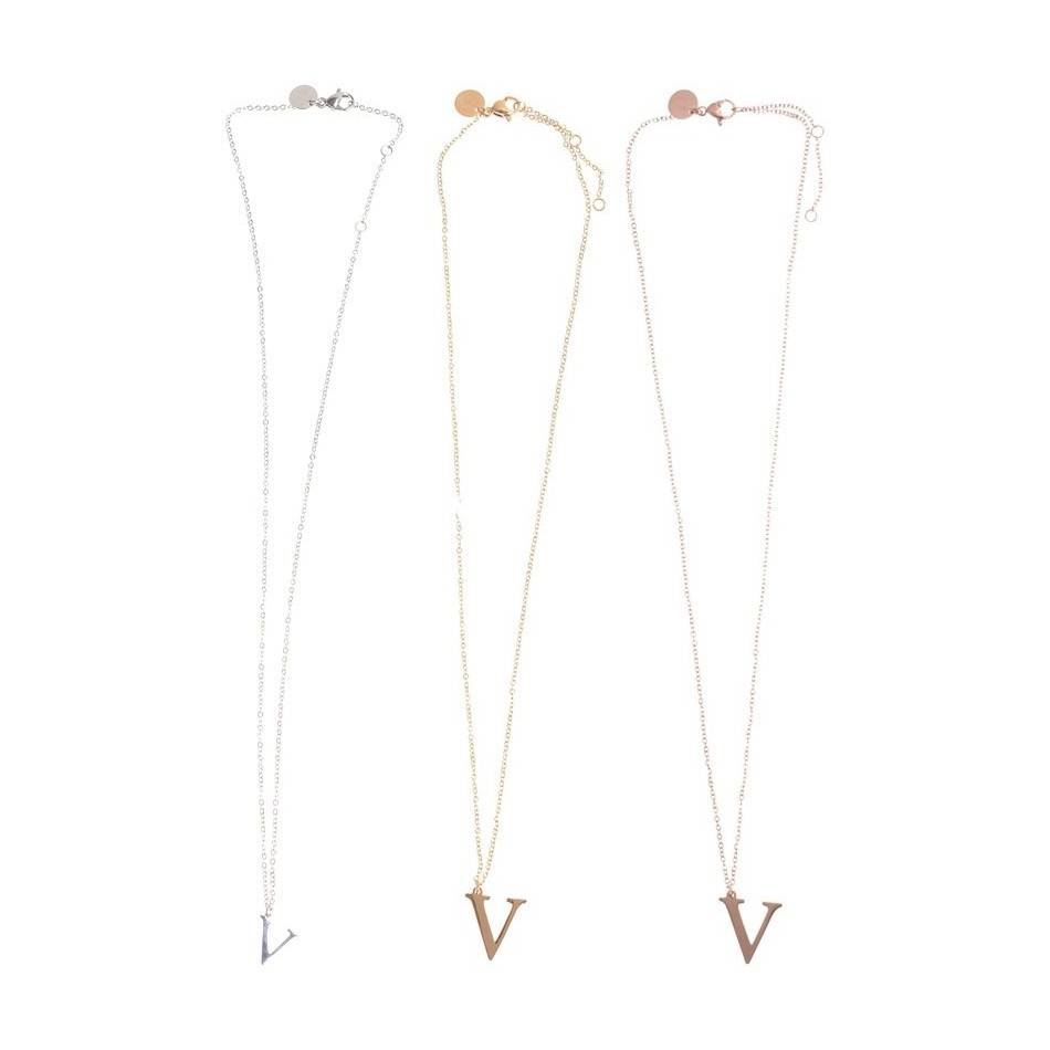 INITIAL LETTER V STEEL SHORT NECKLACE