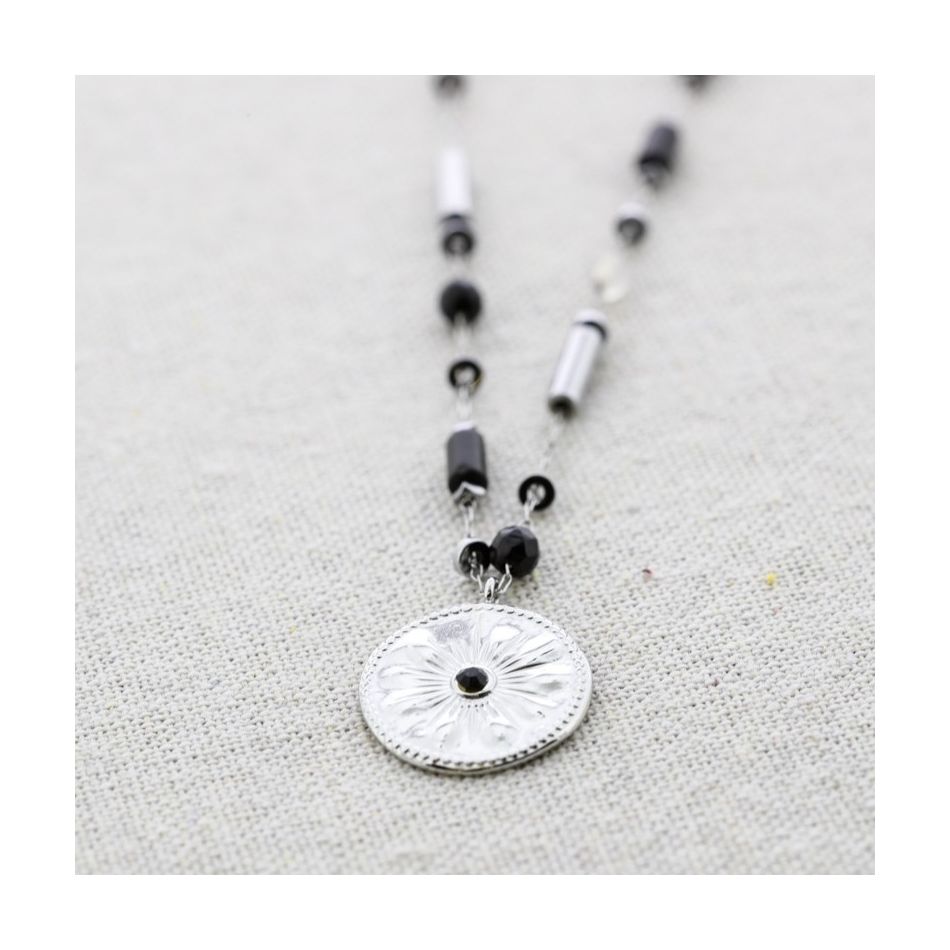 STEEL STONE NECKLACE MEDAL PENDANT