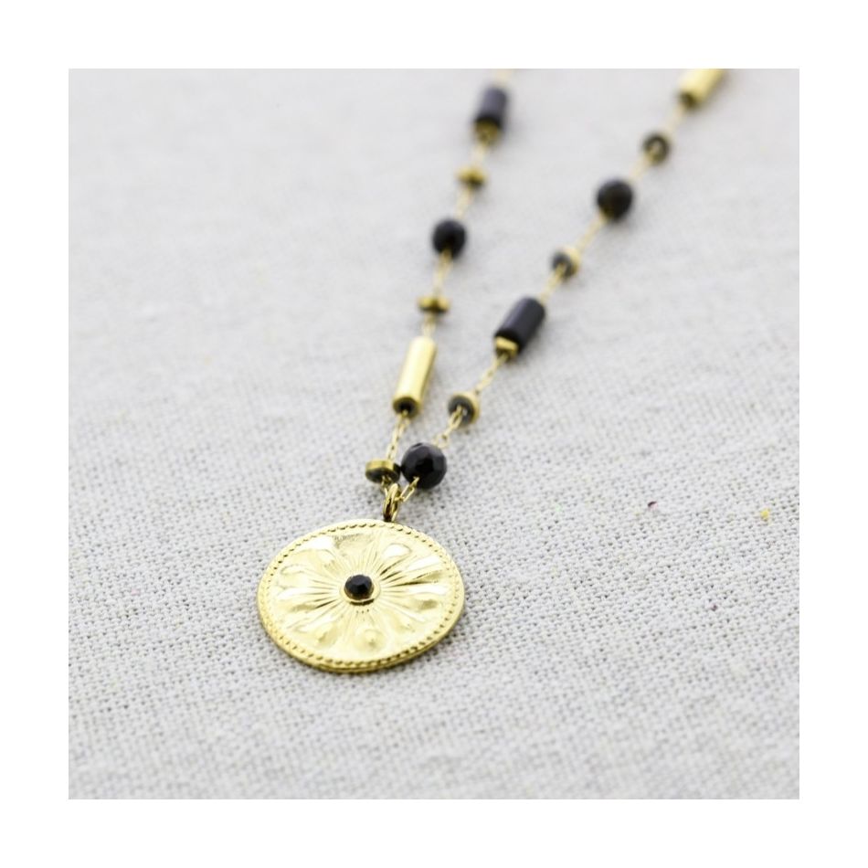COLLAR ACERO PIEDRAS COLGANTE MEDALLA