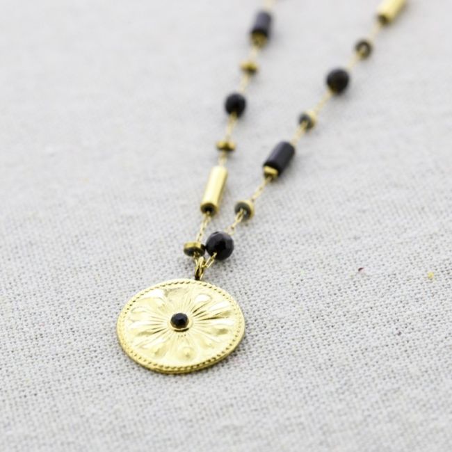 COLLAR ACERO PIEDRAS COLGANTE MEDALLA