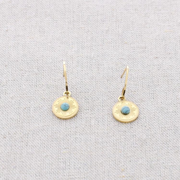 STEEL HOOP EARRINGS PENDANT STONE MEDAL