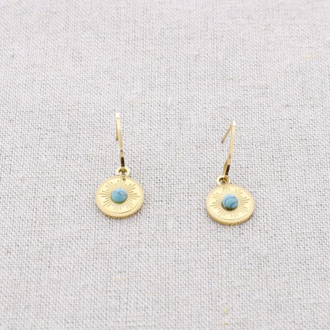 PENDIENTES ACERO ARO COLGANTE MEDALLITA PIEDRA