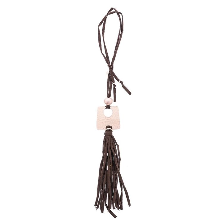 COLLAR LARGO TUBO LAZO COLGANTE METAL FLECO