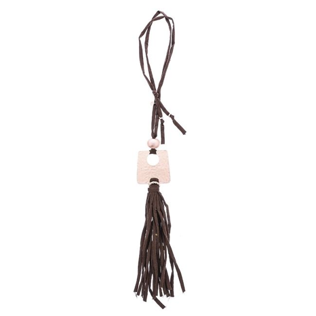 COLLAR LARGO TUBO LAZO COLGANTE METAL FLECO
