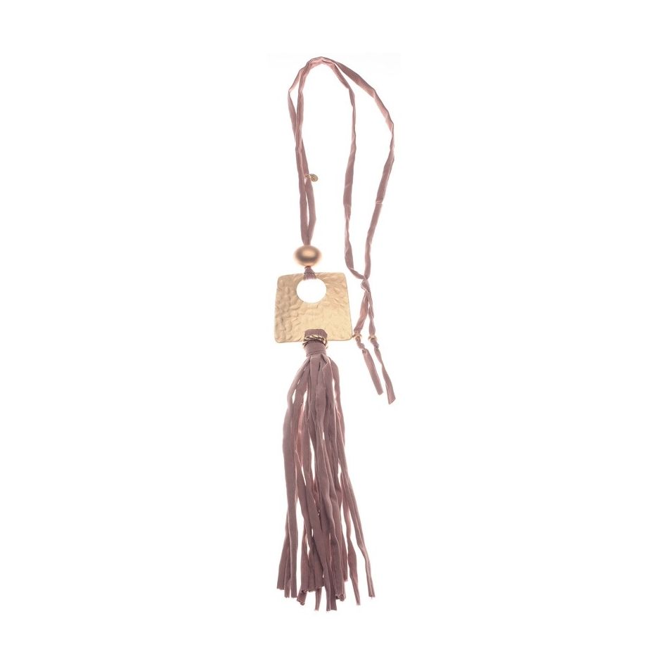 COLLAR LARGO TUBO LAZO COLGANTE METAL FLECO