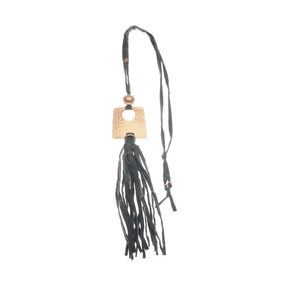 COLLAR LARGO TUBO LAZO COLGANTE METAL FLECO