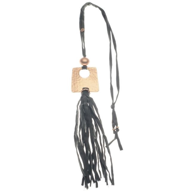 LONG TUBE NECKLACE PENDANT METAL FRINGE