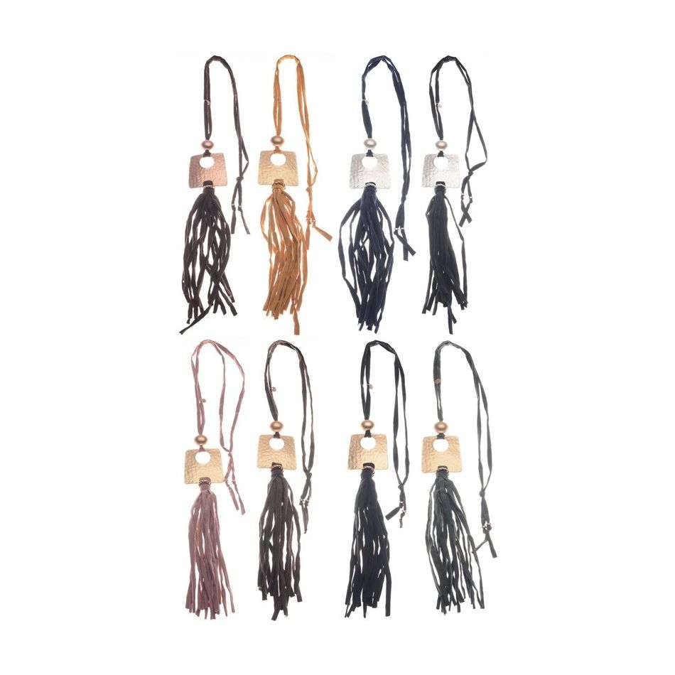LONG TUBE NECKLACE PENDANT METAL FRINGE