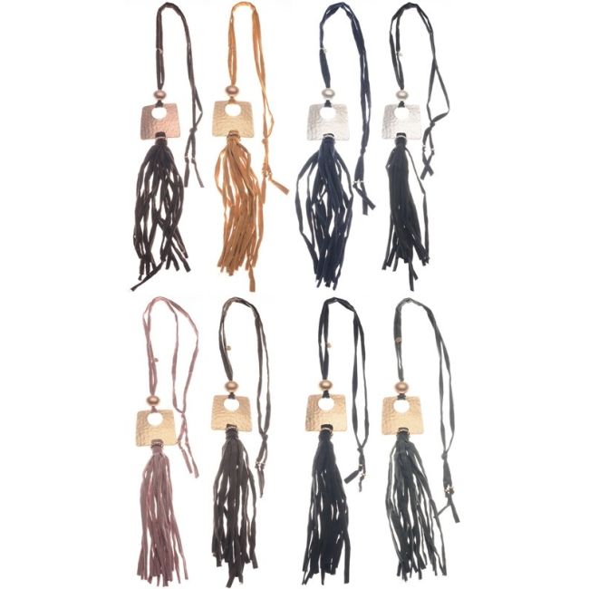 COLLAR LARGO TUBO LAZO COLGANTE METAL FLECO