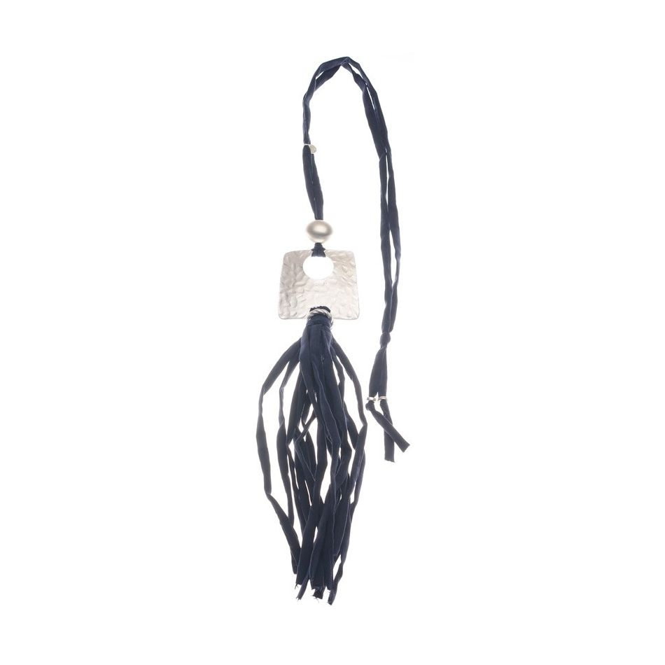 LONG TUBE NECKLACE PENDANT METAL FRINGE