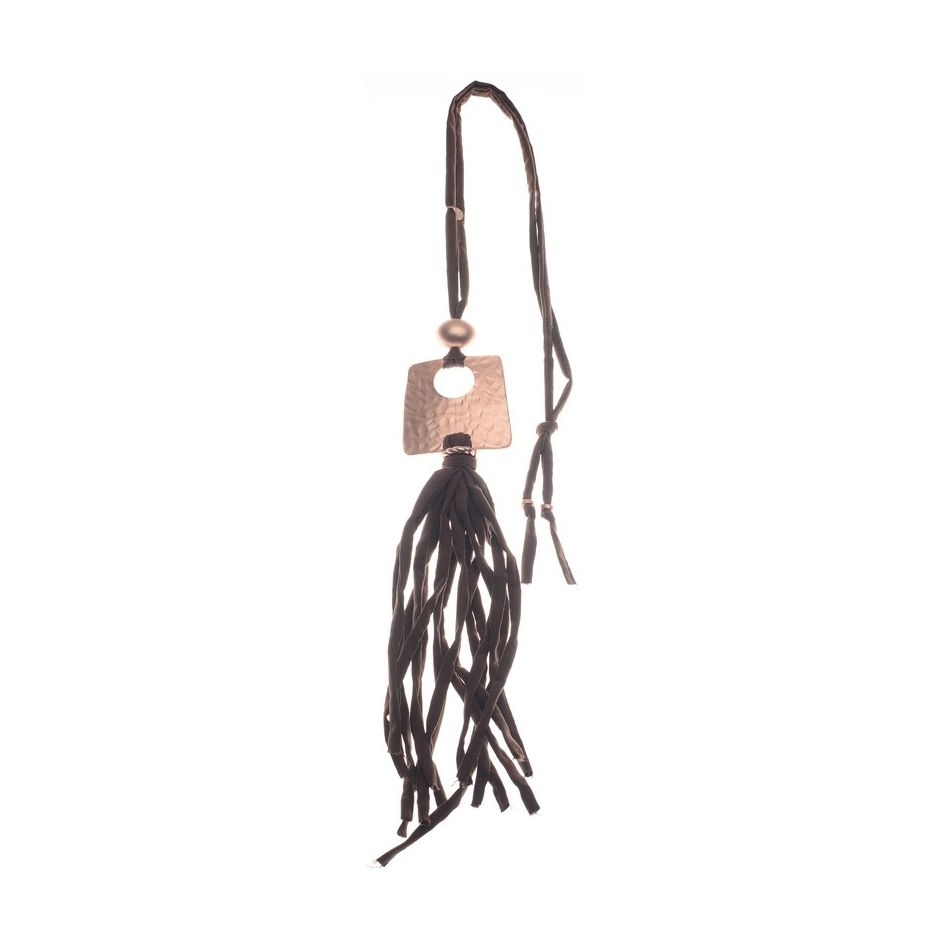 COLLAR LARGO TUBO LAZO COLGANTE METAL FLECO