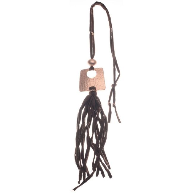 COLLAR LARGO TUBO LAZO COLGANTE METAL FLECO