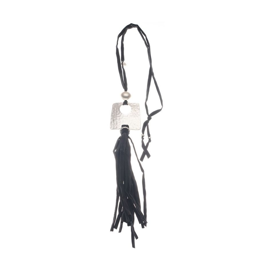 COLLAR LARGO TUBO LAZO COLGANTE METAL FLECO