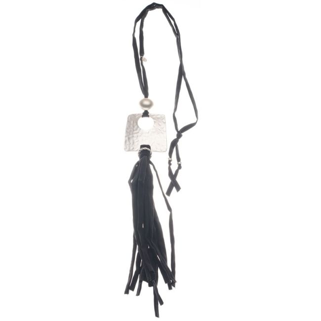 LONG TUBE NECKLACE PENDANT METAL FRINGE