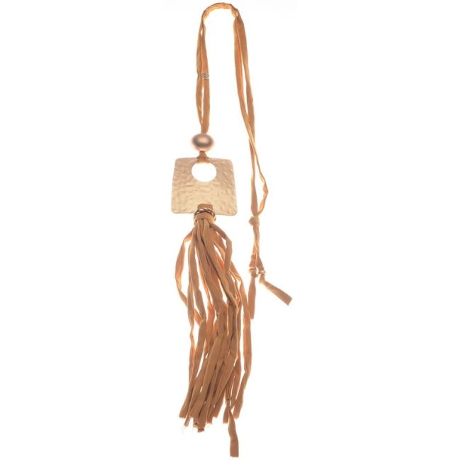 COLLAR LARGO TUBO LAZO COLGANTE METAL FLECO