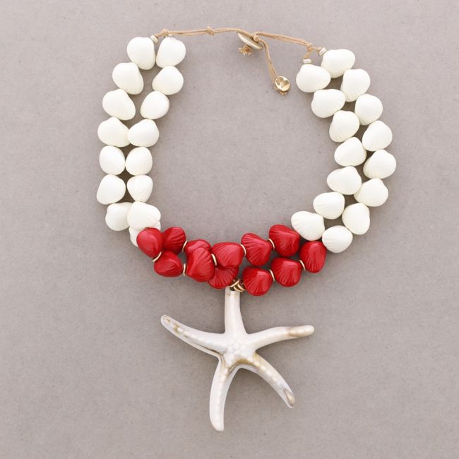 DOUBLE BEAD NECKLACE WITH RESIN STARFISH PENDANT