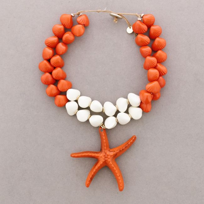 DOUBLE BEAD NECKLACE WITH RESIN STARFISH PENDANT