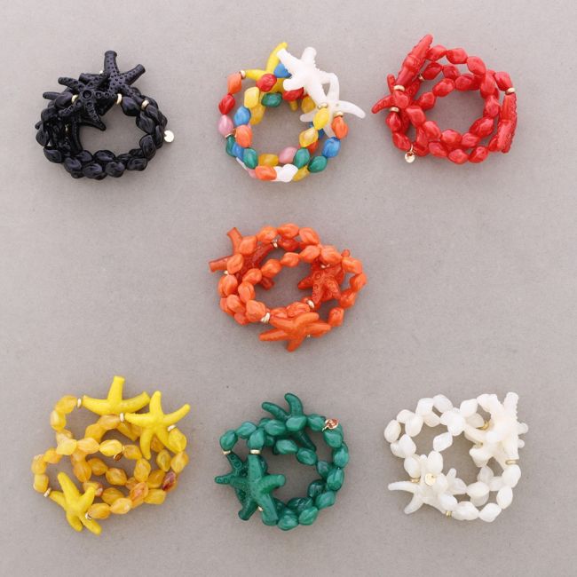 TRIPLE BEAD ELASTIC BRACELET WITH RESIN STARFISH