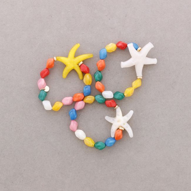 PULSERA ELÁSTICA TRIPLE CUENTAS ESTRELLA DEL MAR RESINA