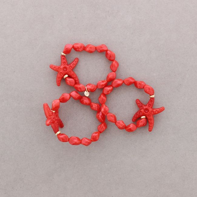 PULSERA ELÁSTICA TRIPLE CUENTAS ESTRELLA DEL MAR RESINA
