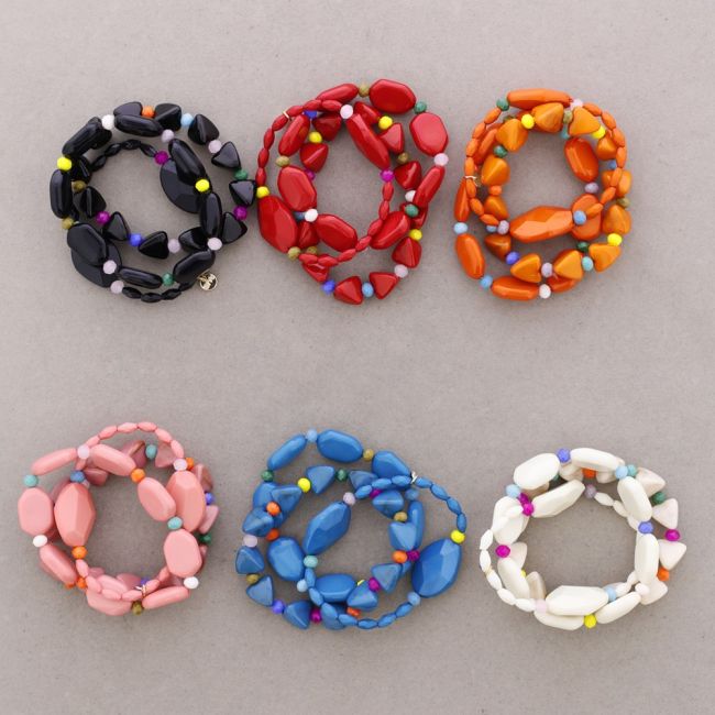 PULSERA ELÁSTICA TRIPLE CUENTAS RESINA