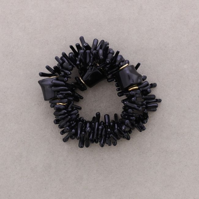 PULSERA ELÁSTICA TRIPLE CUENTAS CORALES RESINA
