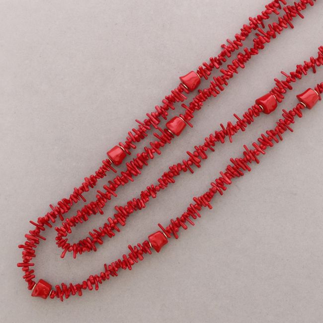 COLLAR LARGO DOBLE CUENTAS CORALES RESINA