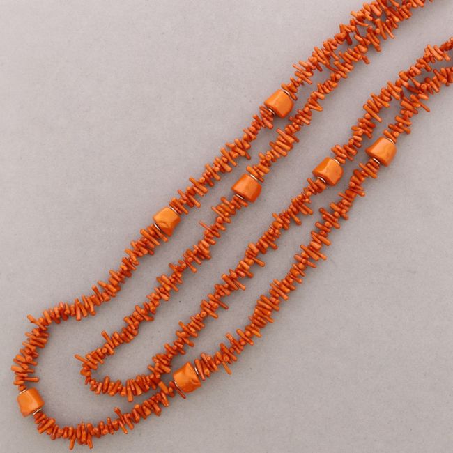 LONG DOUBLE CORAL RESIN BEAD NECKLACE