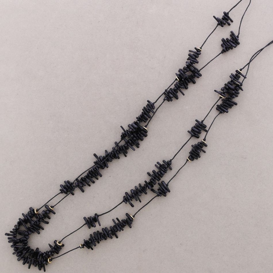 LONG DOUBLE CORAL RESIN BEAD NECKLACE