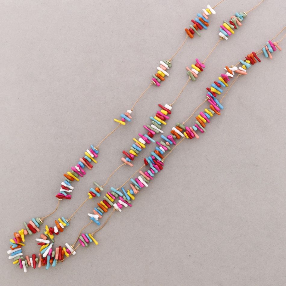 COLLAR LARGO DOBLE CUENTAS CORALES RESINA