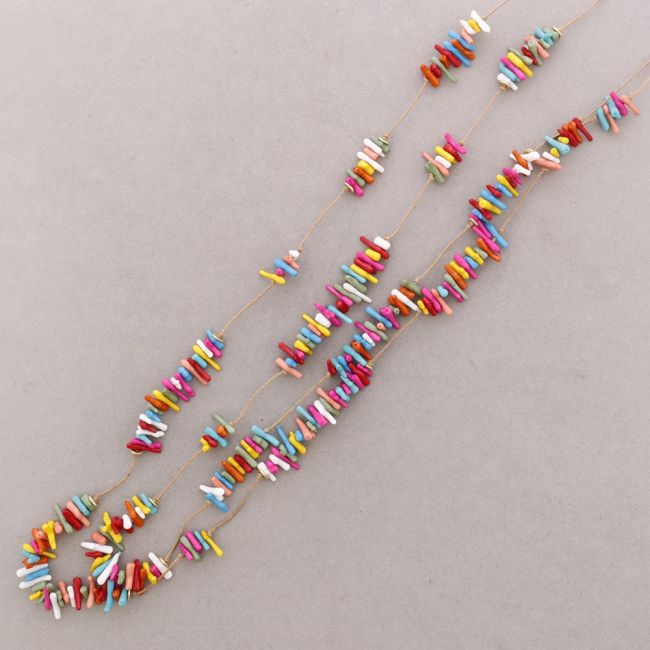 COLLAR LARGO DOBLE CUENTAS CORALES RESINA