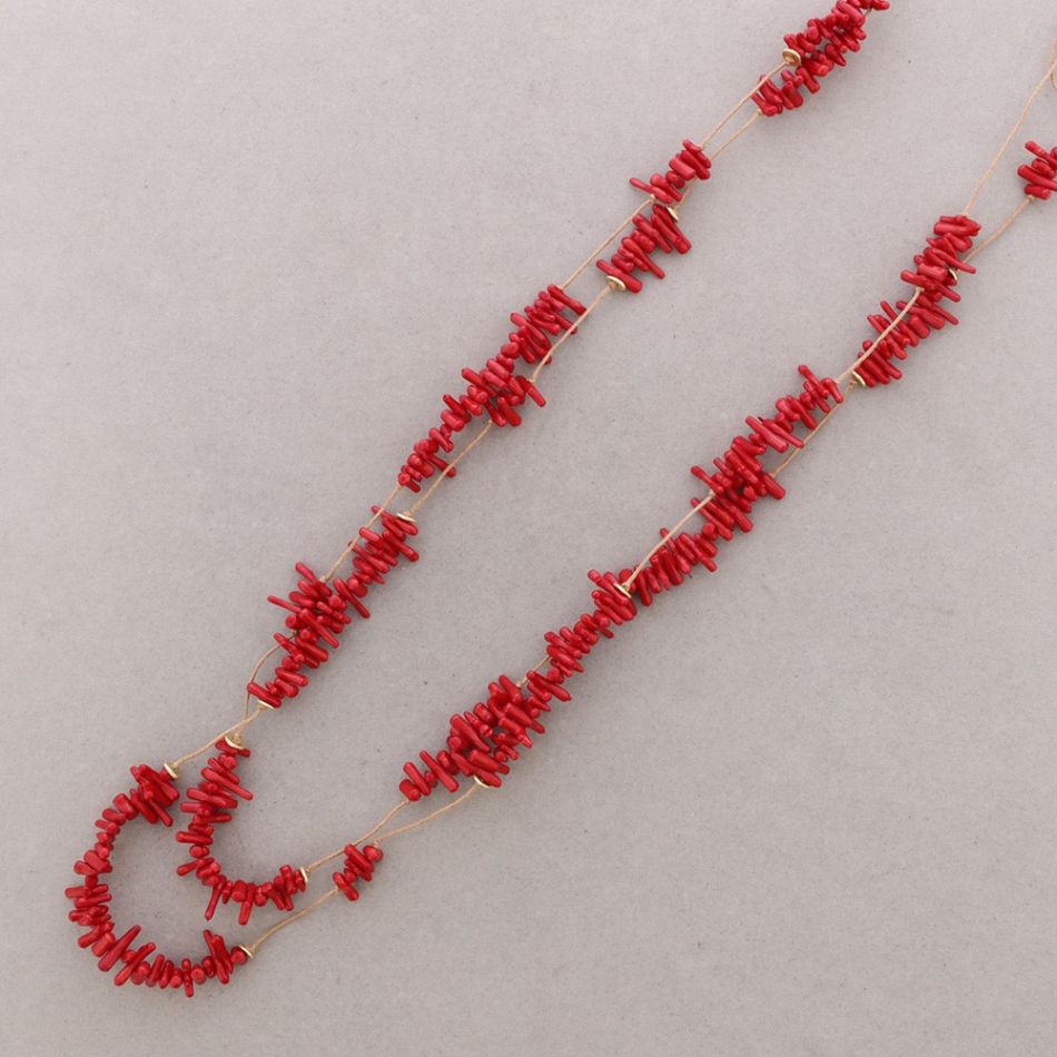 LONG DOUBLE CORAL RESIN BEAD NECKLACE