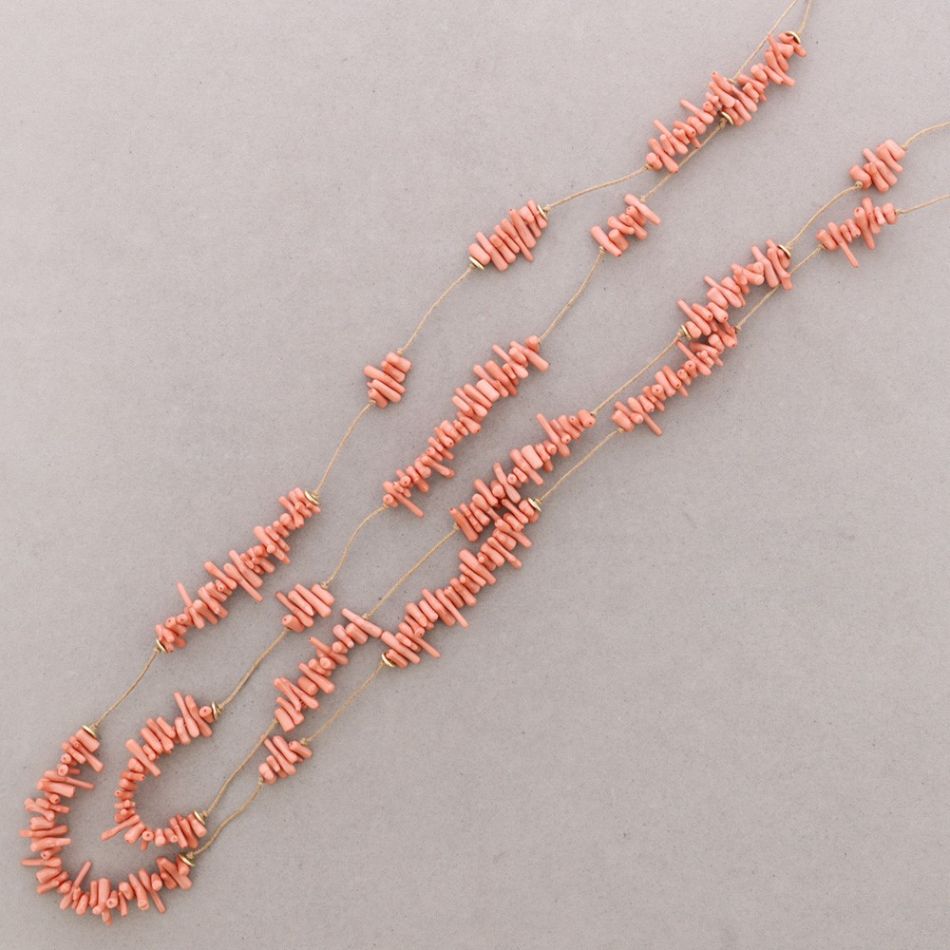 LONG DOUBLE CORAL RESIN BEAD NECKLACE