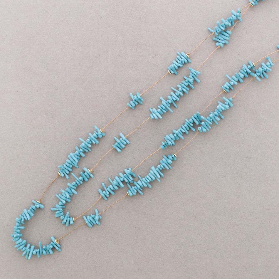 LONG DOUBLE CORAL RESIN BEAD NECKLACE