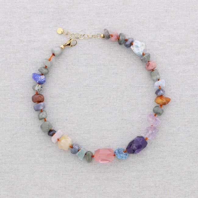 STEEL NECKLACE WITH STONE BEADS