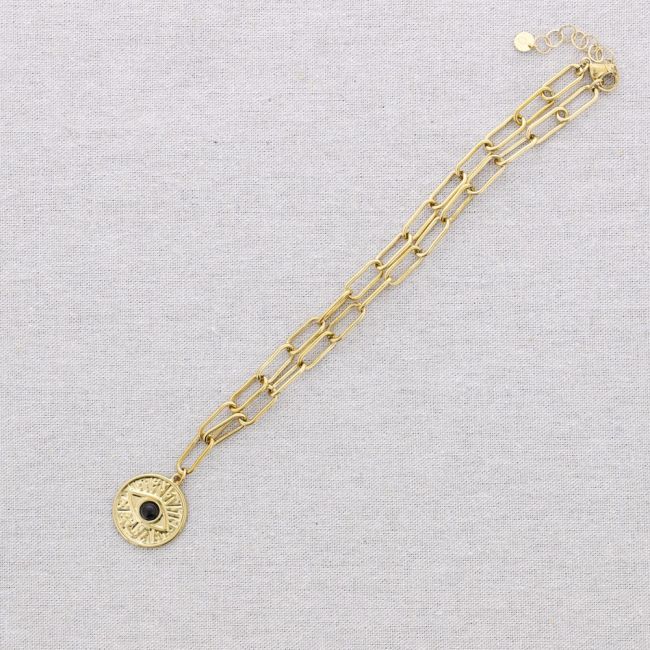 STEEL CHOKER WITH LINK AND TURKISH EYE PENDANT AND STONE